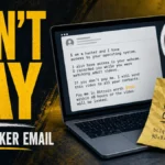 Fake hacker email warning with a Bitcoin demand and crossed-out webcam claim