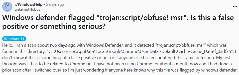 Trojan:Script/Obfuse!MSR 3 Obfuse MSR Reddit