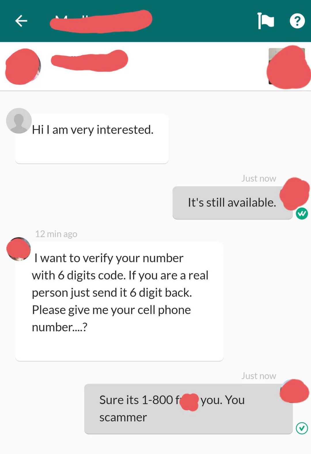 OfferUp verification code scam message example