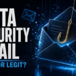 Meta Security Email phishing scam illustration with a hooked email envelope.
