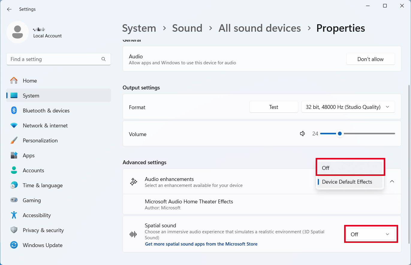 Disable audio enhancements to fix audiodg.exe high CPU