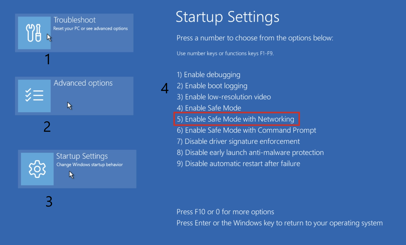 Windows Startup Settings safe mode options