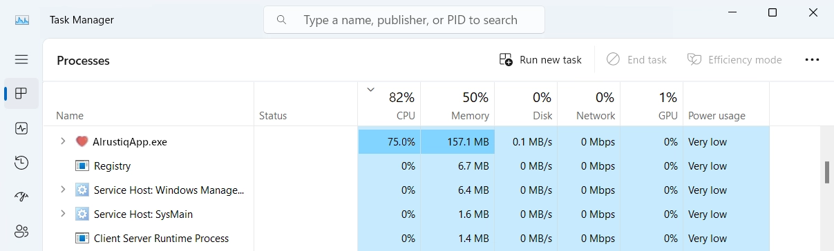 AlrustiqApp.exe process using high CPU in Task Manager
