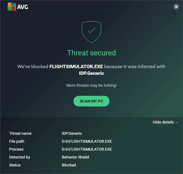IDP.Generic: Virus or False Positive? Avast/AVG Check 2 IDP.Generic detection alert displayed in Avast antivirus showing a blocked security threat