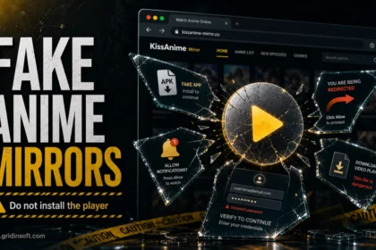 Fake anime mirror page breaking into redirect, notification, phishing, and download traps.