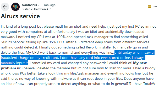 Forum post describing symptoms after a similar unwanted app