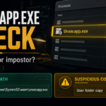 Unsecapp.exe safety check showing the legitimate System32 wbem path and a suspicious user-folder copy.