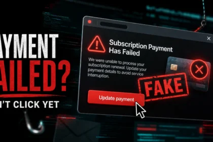 Fake Norton payment failed pop-up with a warning not to click.
