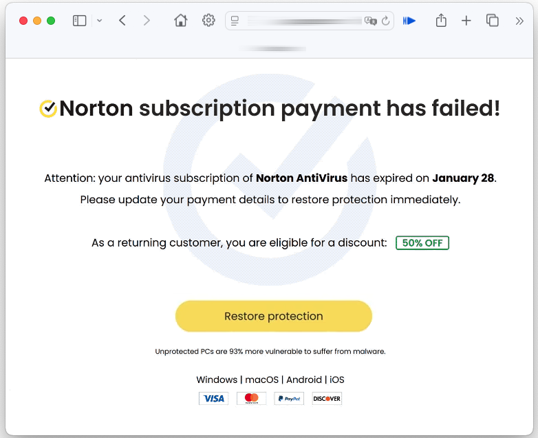 Norton Subscription Payment Has Failed Scam: What to Do 2 Norton Subscription Payment Has Failed scam screenshot