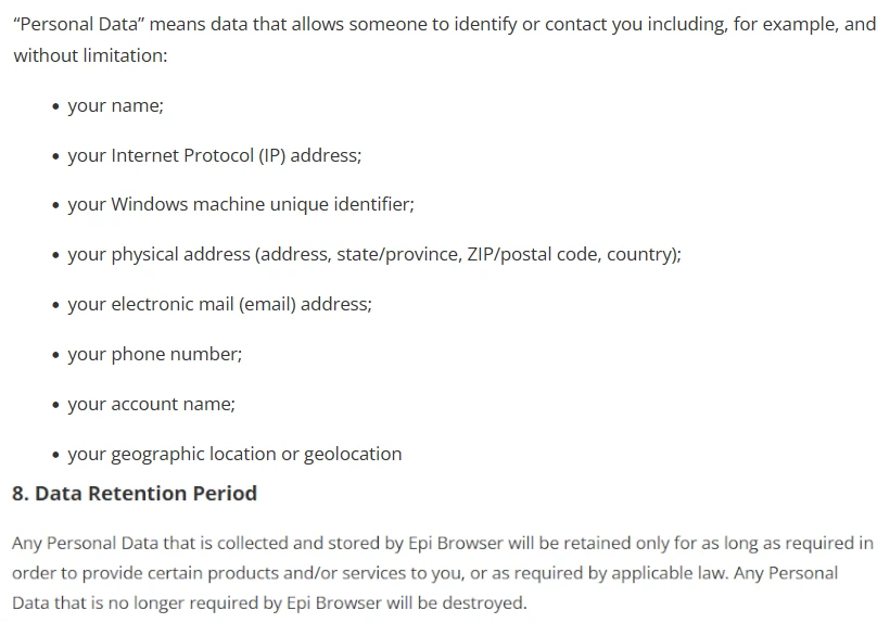 EpiBrowser (EpiStart) 3 Personal data handling EpiBrowser