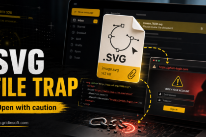 Suspicious SVG email attachment leading to a fake login page.