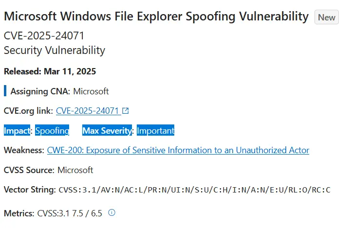 CVE-2025-24071 details screenshot