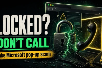 Fake Microsoft Account Locked pop-up scam poster: Locked? Don’t Call