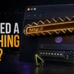 Clicked phishing link warning poster with browser trap, fake login panel, and blog.gridinsoft.com watermark.