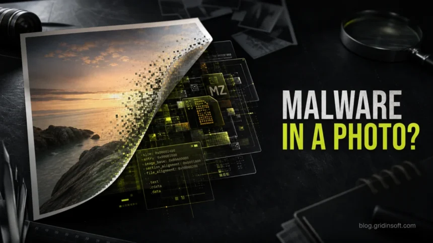Steganography Malware: Can an Image Hide a Virus? 1 Steganography malware hidden inside a photo with MZ payload data revealed.