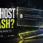 SVCHOST CRASH memory error fix poster with a Windows service error dialog and RAM module.