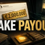 Fake payout email promising two million euros and leading to a phishing trap