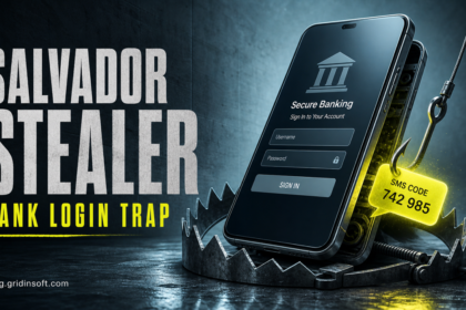 Salvador Stealer disguised as a banking login app while intercepting an SMS code