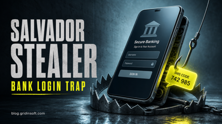 Salvador Stealer disguised as a banking login app while intercepting an SMS code