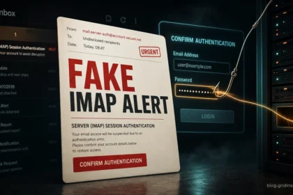 Fake IMAP alert email pulling a password into a phishing login form.