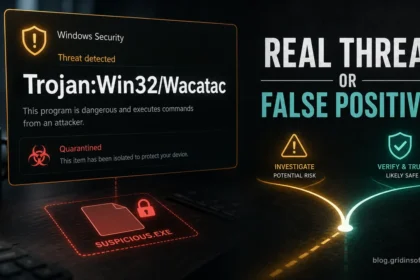 Trojan:Win32/Wacatac warning card with a real threat or false positive decision path.