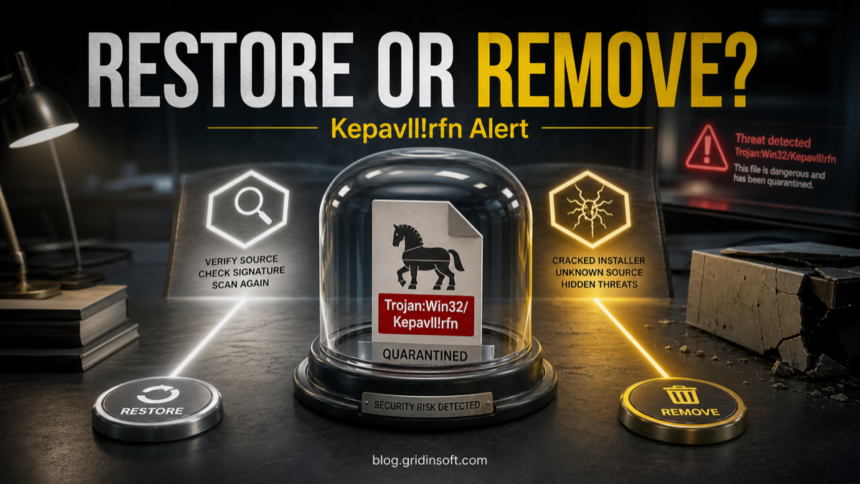 Trojan:Win32/Kepavll!rfn: False Positive or Malware? 1 Trojan:Win32/Kepavll!rfn restore or remove warning poster
