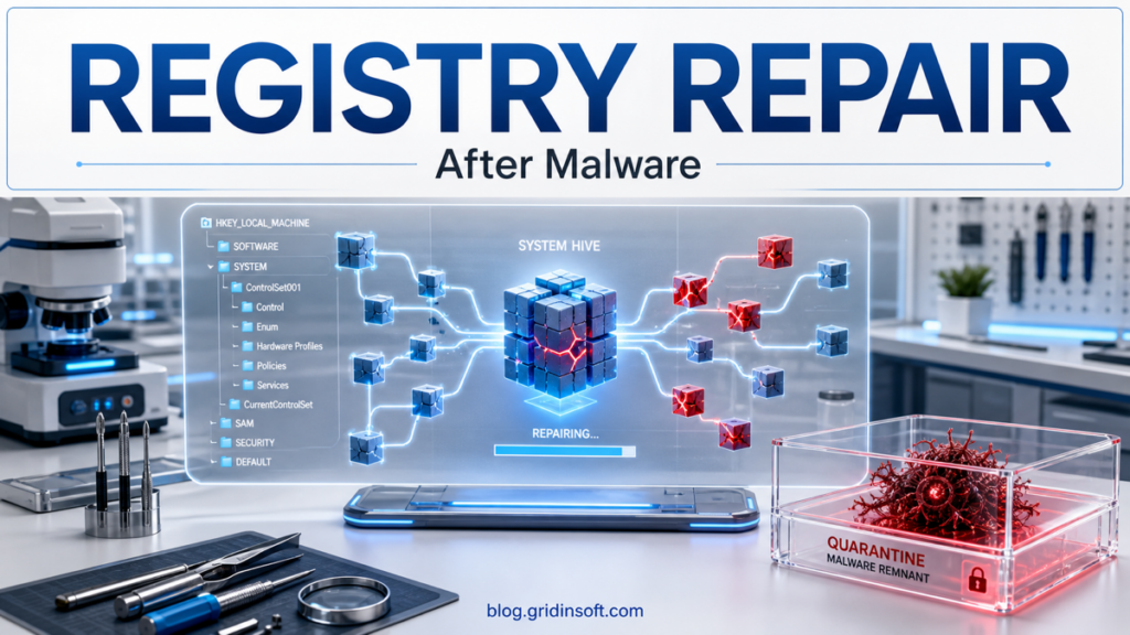 Windows registry repair after malware cleanup with safer recovery steps.