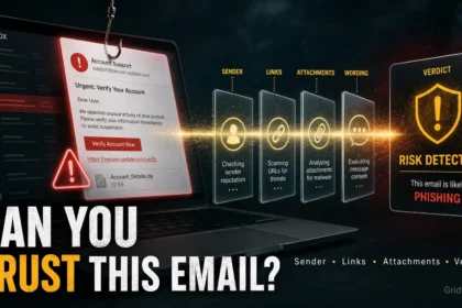 Suspicious email risk assessment with sender, link, attachment, and verdict checks.