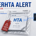 InterHTA Alert showing HTA script abuse evidence and mshta.exe command prompt