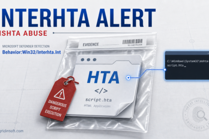 InterHTA Alert showing HTA script abuse evidence and mshta.exe command prompt