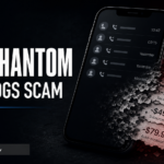 CallPhantom fake logs scam poster with phone and payment receipts