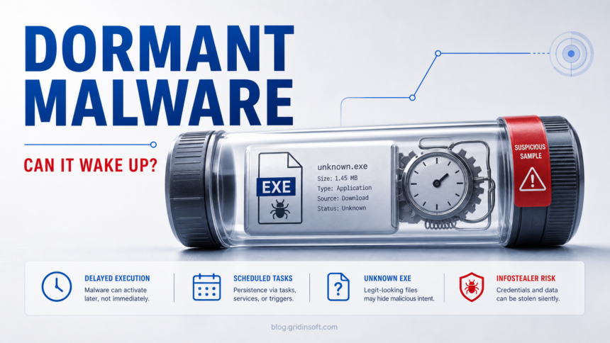 Dormant malware delayed execution timer with unknown EXE sample capsule