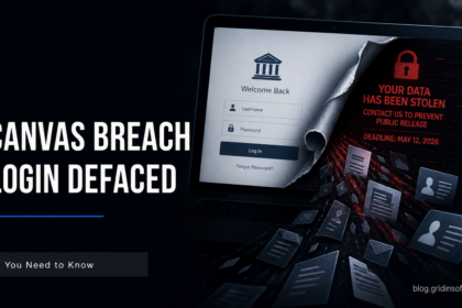 Canvas breach poster showing defaced school login and leaked records