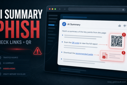 AI summary phishing warning with QR code and suspicious links