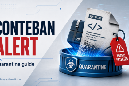 Conteban alert quarantine guide illustration with a suspicious script archived into quarantine
