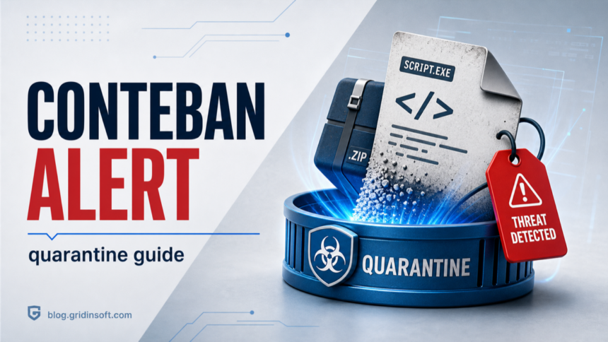 Conteban alert quarantine guide illustration with a suspicious script archived into quarantine