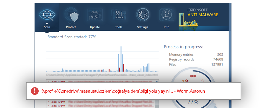Gridinsoft ThreatInfo detection for DERS NOTLARI.exe related Worm.Autorun sample