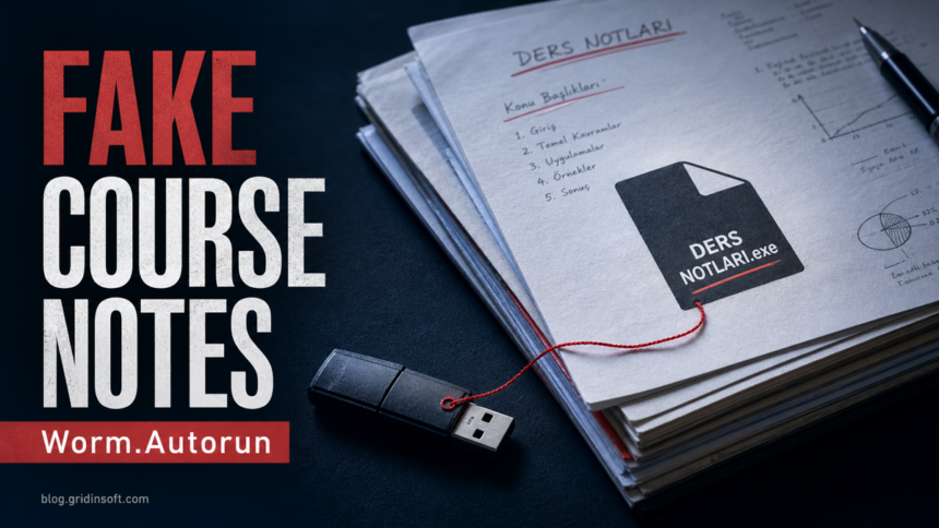 Editorial warning image for DERS NOTLARI.exe Worm.Autorun malware disguised as course notes