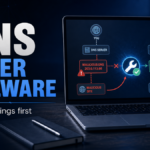 DNS after malware troubleshooting poster showing malicious DNS settings blocked.