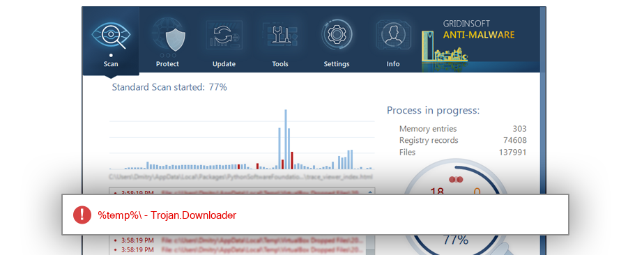 ThreatInfo screenshot showing eld3.exe detected as Trojan.Downloader