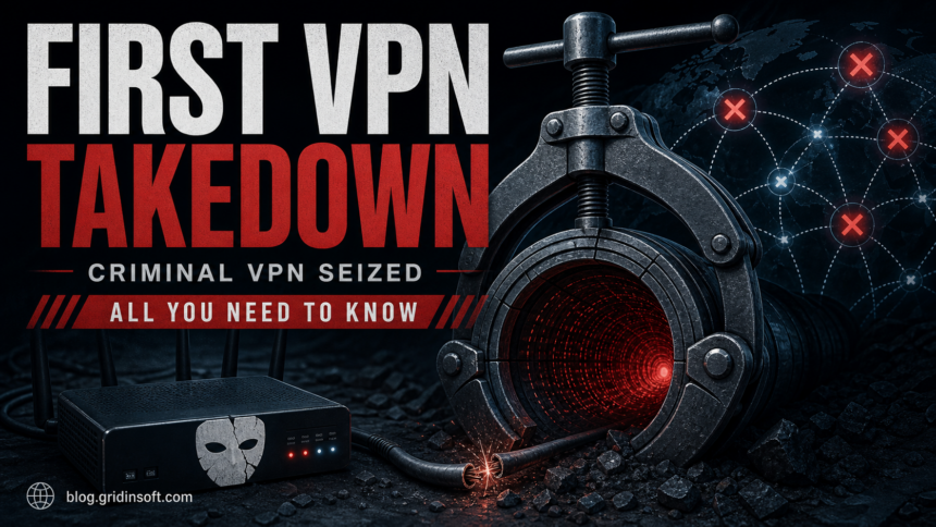 First VPN takedown poster showing a seized criminal VPN tunnel