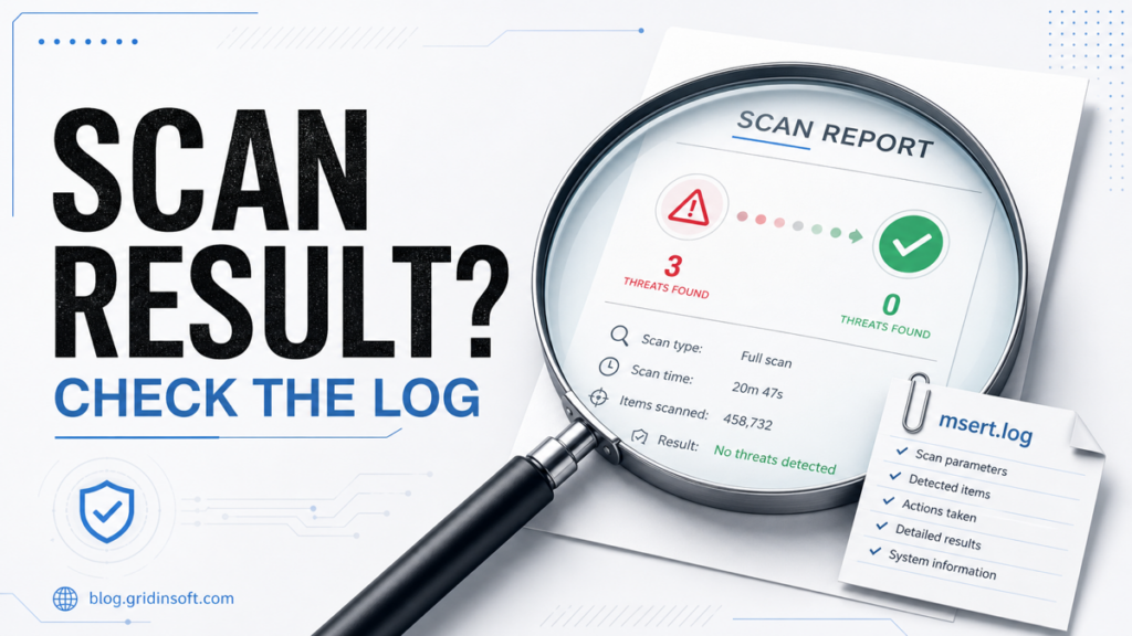 Microsoft Safety Scanner scan-result mismatch shown with msert.log verification.
