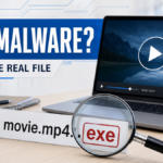 MP4 malware safety check showing a fake movie.mp4.exe double extension