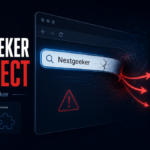 Nextgeeker.com redirect shown as a browser search hijack with cleanup controls.