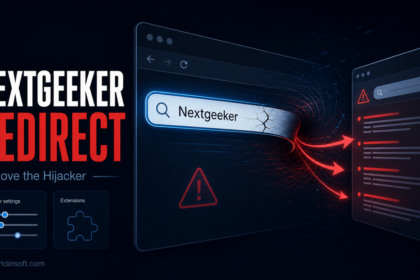 Nextgeeker.com redirect shown as a browser search hijack with cleanup controls.