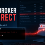 Pop-broker.com redirect cleanup poster showing a command prompt opening a browser redirect