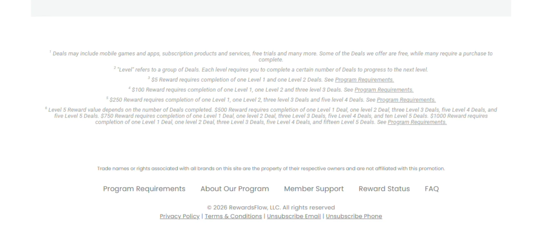 Small print saying some deals require purchases and brand names are not affiliated with the promotion