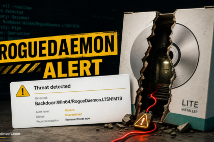 RogueDaemon alert with a cracked installer package and backdoor warning.