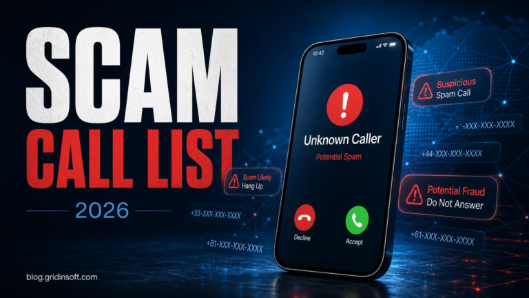 Scam call list 2026 warning on smartphone with suspicious caller ID.