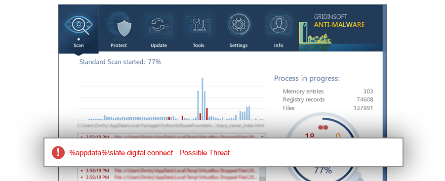 sdaCollector.vbs: Is It Safe? 2 Gridinsoft ThreatInfo detection screenshot for sdacollector.vbs marked as Possible Threat.